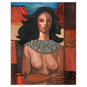 <b>DI CAVALCANTI, EMILIANO</b><BR>(1897-1976)<BR>Mulata<BR>Óleo s/ tela<BR>Ass. e datado 73, cie e verso<BR>92 x 73 cm