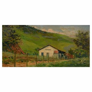 <b>JORGE DRUMOND</b><BR>(1879-1933)<BR>Estação de Esteves<BR>Óleo s/ madeira<BR>Ass. e datado 903, cie<BR>15 x 29 cm