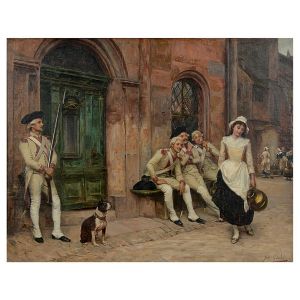 <b>JULES GIRARDET</b><br>(1856-1938)<br>Escola Francesa<br>Cena de Costumes<br>Óleo s/ tela<br>Ass. cid<br>62 x 77 cm