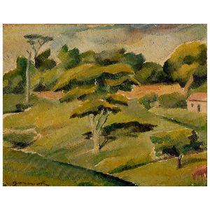 <b>GOMIDE, ANTÔNIO </b><BR>(1895-1967)<BR>Bosque Pequeno<BR>Óleo s/ chapa industrializada<BR>Ass. cie<BR>19 x 24 cm