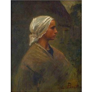 <b>JULES BRETON</b><br>(1827-1906)<br>Escola Francesa<br>Perfil Feminino<br>Óleo s/ tela<br>Ass. cid<br>27 x 21 cm