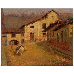 <B>GIUSEPPE PERISSINOTTO</b><BR>(1881-1965)<BR>Paisagem de Interior<BR>Óleo s/ madeira<BR>Ass. cid<BR>30 x 37 cm