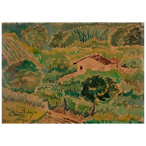 <b>BANDEIRA, ANTÔNIO</b><BR>(1922-1967)<BR>Paisagem<BR>Guache s/ papel<BR>Ass. e datado 44, cie<BR>31 x 43,5 cm