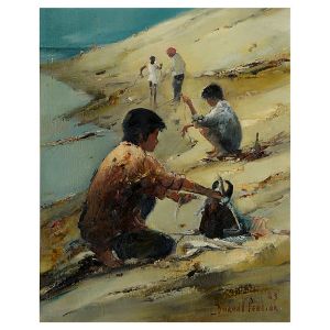 <B>DURVAL PEREIRA</B><BR>(1917-1984)<BR>Figura na Praia<BR>Óleo s/ tela<BR>Ass. e datado 83, cid<BR>76 x 61 cm