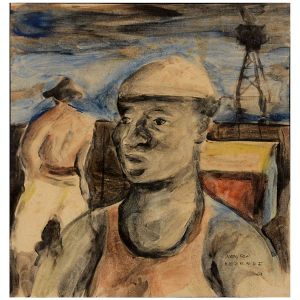 <B>NEWTON REZENDE</B><BR>(1912-1994)<BR>Estivadores<BR>Guache s/ papel<BR>Ass. e datado 64, cid<BR>25 x 24 cm