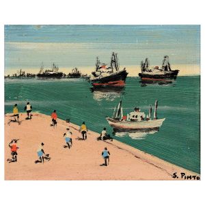 <B>SYLVIO PINTO </B><BR>(1918-1997)<BR>Marinha<BR>Óleo s/ chapa industrializada<BR>Ass. cid<BR>20,5 x 17,5 cm