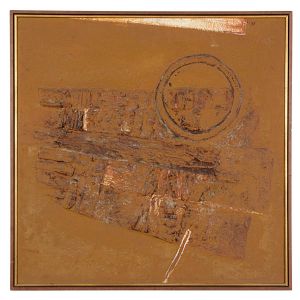 <B>WAKABAYASHI, KAZUO</B><BR>(1931-2021)<BR>Abstrato<BR>Óleo s/ tela<BR>Ass. e datado 90, csd<BR>73 x 73 cm