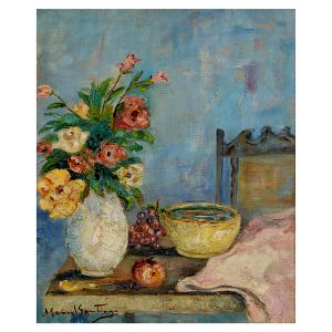 <b>MANOEL SANTIAGO</b><br>(1897-1987)<br>Natureza Morta<br>Óleo s/ tela<br>Ass. cie e verso<br>61 x 50 cm