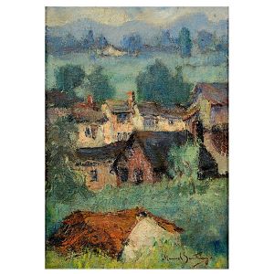 <B>MANOEL SANTIAGO</B><BR>(1897-1987)<BR>Paisagem - França<BR>Óleo s/ madeira<BR>Ass. cid<BR>20 x 16,5 cm