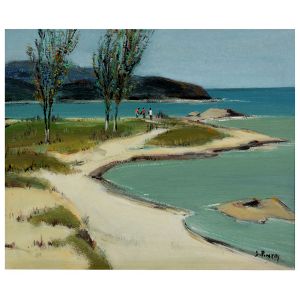 <B>SYLVIO PINTO </B><BR>(1918-1997)<BR>Praia com Personagens<BR>Óleo s/ tela<BR>Ass. cid<BR>55 x 65 cm