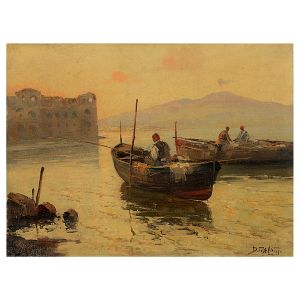 <b>DARIO MECATTI </b><br>(1909-1976)<br>Pescadores<br>Óleo s/ tela <br>Ass. cid<br>31 x 41 cm