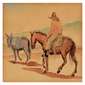 <b>GOMIDE, ANTÔNIO </b><BR>(1895-1967)<BR>Tropeiro<BR>Aquarela s/ papel<BR>14,5 x 14,5 cm