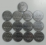13 MOEDAS 5000 CRUZEIROS 1992 - AÇO INOX - 10 GRAMAS - 31MM - LOTE AVALIADO ENTRE R$ 52,00 A R$ 130,00 - NO ESTADO CONFORME FOTO