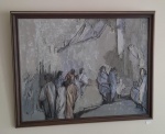 BELISSIMA COLAGEM SOBRE TELA COM FIGURAS HUMANAS - MEDINDO 90 X 73CM - NAO ASSINADA OU IDENTIFICADA - NO ESTADO CONFORME FOTOS
