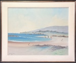 Quadro em óleo s/ eucatex autor Gallyno Neto - 89 assinado no c. i. esquerdo. Praia com barcos e figuras. Arte mede 50 x 60 cm e moldura de 62 x 72 cm.