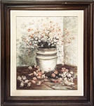 Quadro floral em óleo s/ tela de Cláudio 5/09/78 assinado no c. i. esquerdo "Jarro com Flores" medindo 46 x 38 cm. Moldura de 64 x 56 cm.