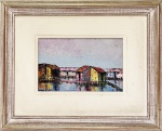Daniel Neves - quadro em óleo s/ tela em bela composição, intitulado "Palafitas" assinado no c. i. esquerdo e medindo 14 x 22 cm. Moldura de 30 x 38 cm.