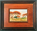Gastão Formenti (1894 - 1974) - obra em óleo s/ madeira de paisagem c/ flamboyant, Rio 1952. O Flamboyant é conhecido por suas flores vibrantes e aveludadas. obra mede 18 x 24 cm e a moldura com paspatur de madeira clara e mede 36 x 42 cm.