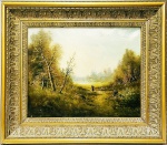 Jean Baptiste Corot (1865 / 1870) France. "Paisagem campestre com figura" em óleo s/ tela assinado no c. i. direito e medindo 34 x 43 cm. Corot é um dos grandes artistas da história da arte. Corot está referenciado nos grandes guias internacionais de arte. Acervos no museu de Grenoble, França Moldura de 49 x 58 cm.