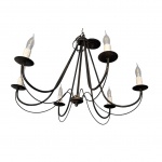 Luminária de teto em fer forget para seis luzes com braços recurvos, Alt. 57, Diam. 68 cm.