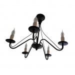 Luminária de teto em fer forget para cinco luzes com braços recurvos, Alt. 56, Diam. 50 cm.