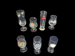 Sete taças em cristal para shop e cerveja com logos diversas, Alt. de  22 a 15 cm.