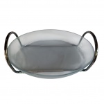 Suporte retrátil para travessa espessurado à prata e travessa oval Marinex em vido fosco, 35 x 24, Alt. 15 cm.
