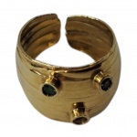 Anel feminino aro 17, ouro 18k, cravejado com 2 pedras brasileiras, falta uma,  chancelada, 3,5g. bruto.