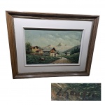 A. SANDRA - Óleo sobre Eucatex representando Vilarejo, 87 x 70 cm.