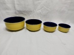 Jogo de 4 cumbucas bowl em porcelana verde e azul cobalto. Medindo a maior 15,5cm x 8cm de altura.