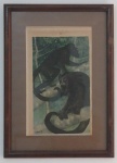 DA CRUZ LIMA, ELADIO- Linda estampa em papel representando primatas brasileiros, 1944. Medida total com moldura: 49x35cm