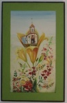 C' Menriqui Figueiredo - "Flores com Igreja" - Óleo sobre tela, medindo 68,5 x 38,5 cm