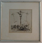 ALCIDES SANTOS COELHO ( assinava, NAVAL ) - aquarela s/ papel ( Crucificação ) med: 20 x 20 cm. C/ biografia do artista no verso - 1996, c/ moldura.