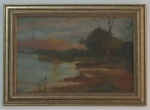 MANINHA, óleo sobre tela colada em placa, representando paisagem, medindo 34 x 22 cm.