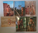 Lote com seis(6) Postais coloridos antigos (1975) de Índios em sua tribo. Med. 10,5 x 15 cada