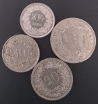 4 Moedas- Estrangeiras  - !!  - 4 unidades de valores diferentes  !! todas Franco Suiço !! bonitas peças !!