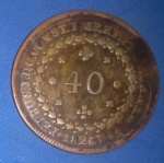 Moedas/ Brasil - Cobre !!! 40 réis  , quase soberba !!! Império  !! Ano de 1826 R  !! valor de catalogo = 120,00 Reais