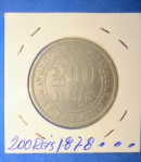 Moeda / Brasil - valor de 200 Réis ano de 1878 !!! material niquel !!, fundo Liso !!!