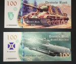 2 Cedulas - tipo fantasia - valores de 100 Marcos da Alemanha !! deenhos de submarino e de tanque de guerra !! !! acervo de colecionador !!