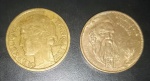 2 moedas da França - peças comemorativas material bronze aluminio !! valor de 2 francos e 10 francos , dificil de apatecer !!