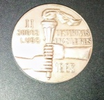 Medalha !! Jogos de Portugal e Brasil !! Jogos Lusos Desportivos Brasileiros !! ano de 1963 !! metal cor Prata !! diametro de 60mm !! acervo de colecionador !!