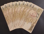 10 cedulas - Brasil - valor de 1000 Mil cruzeiros ( Marechal Rondon !! ) decreto de 1991 !!