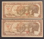 2 Cedulas - valor de 5 cruzeiros Indio !! serie 025 e 053 !! valor estimado do somatorio das peças = 25,00 Reais