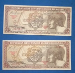 2 Cedula/Brasil - 5 cruzeiros Indio  serie 021 e 060 !! ambas MBC !! valor de estimava de 38,00 R$