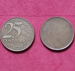 Moeda/ Brasil - valor de 25 centavos Disco sem Impressão  !! a mais dificil  de aparecer sem facial !!  alto valor de mercado  !!