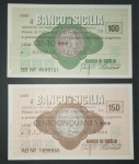 2 Cedulas - Italia , Especiais da Sicilia - Banco da Sicilia Filial do banco de Catania !! emissão de 1977 !! valors de 100 e 150 Lire !! Flor de estampa !! cedulas para se usar apenas na Sicilia !!  series BB e AB !!! muito dificil de aparcer no Brasil . alto valor internacional !!