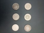 6- moedas - brasil - valor de 100 reis  anos de 1889 , 1893, 1895, 1896, 1897 , 1898 !!  material niquel !!