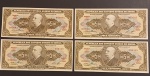 4 cedulas  Brasil - valor de 5 Cruzeiros !! Flor de estampa !! serie 2194A !! ass. Afonso Almiro  e Lucas Lpes !! valor estimado de uma cedula desta classe = 35,00 Reais !!
