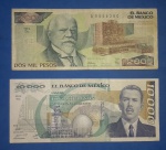 2 cedulas / Mexico - valores diferentes !! 2000 pesos e 10.000 pesos ! Estado MBC   !!