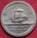 Moeda/ Brasil - Flor de cunho !! comemorativa Vicentina valor de 200 Réis !! com trinca de impressão .( marca de cunhagem ) acervo9 de colecionador !!